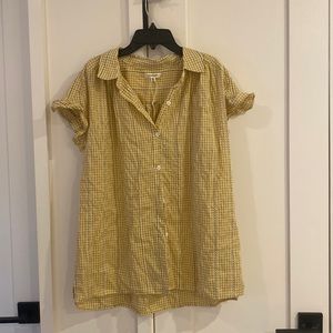 Yellow and white plaid button down